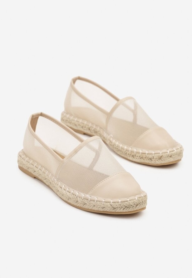 Beżowe Espadryle z Siateczki na Plecionej Podeszwie Folirelin