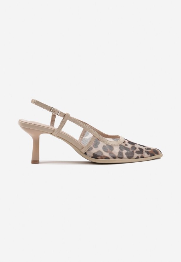 Panterkowe Sandały na Obcasie Kaczuszka ze Sprzączką i Siateczką Falelitia