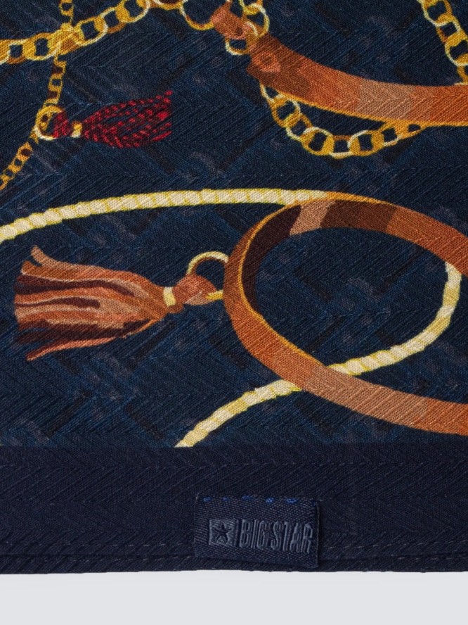 Apaszka damska z wiskozy z kolorowym nadrukiem granatowa Chainas 403