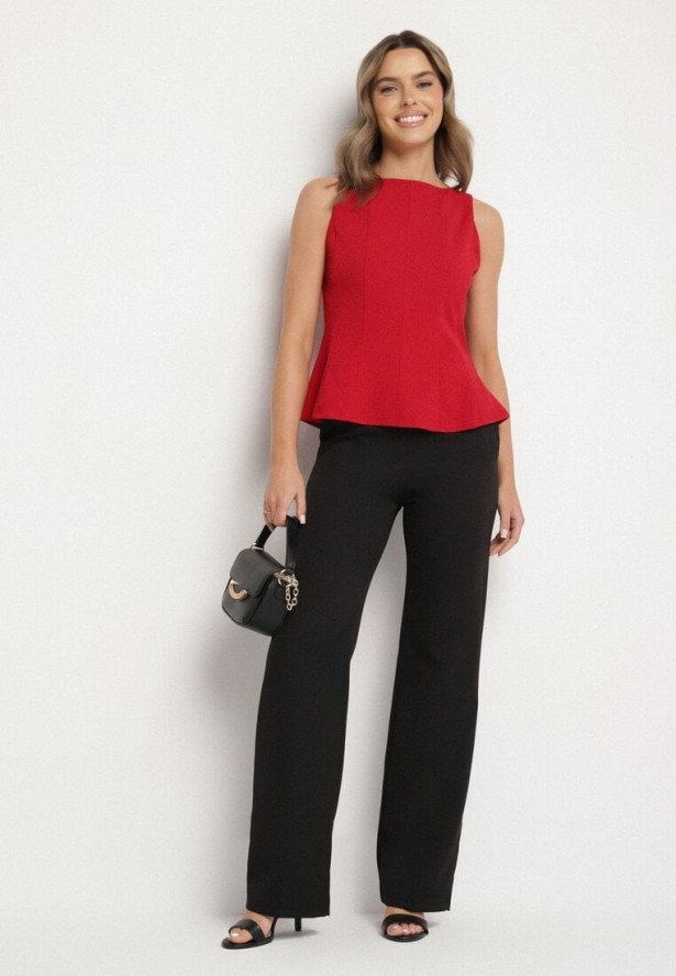 Czerwona Bluzka z Wiskozą Bez Rękawów z Baskinką Linareia