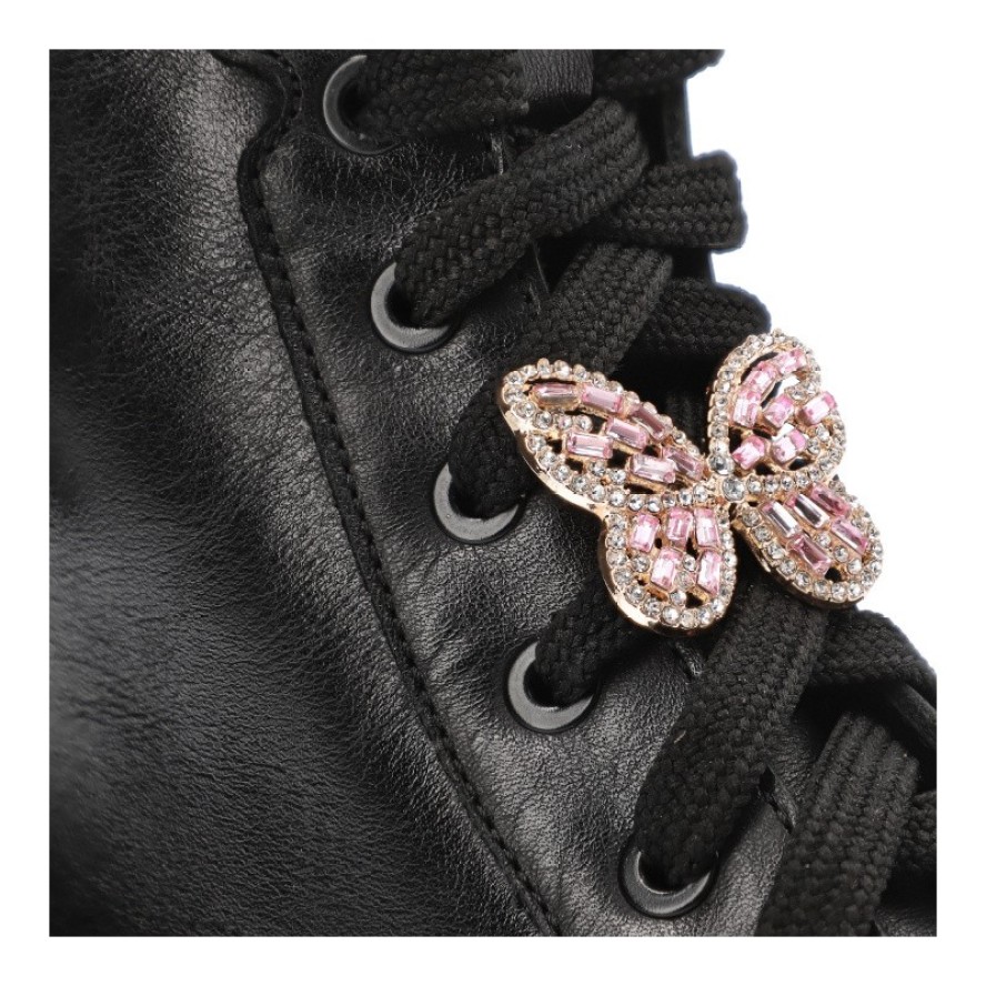 Czarne Botki Nessi Modne Obuwie Damskie Z Motylem