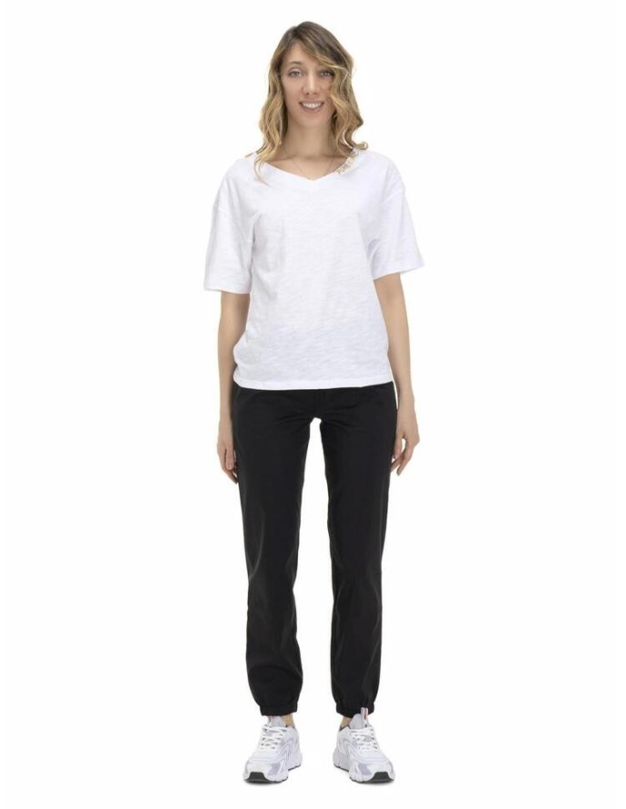 Damski T-shirt z dekoltem w kształcie litery V w kolorach ziemi