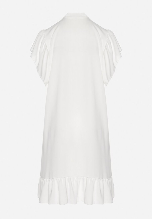 Biała Sukienka Koszulowa z Guzikami i Falbankami Tenalena