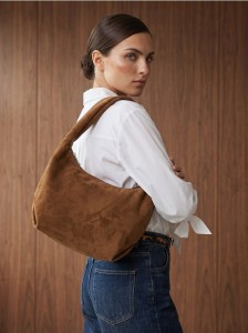 Torba hobo na ramię z imitacji zamszu - brązowy