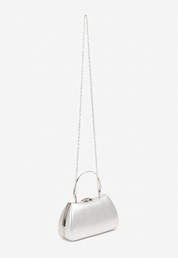 Srebrna Torebka Kopertówka Ozdobiona Cyrkoniami Odpinanym Łańcuszkiem i Rączką Lilida