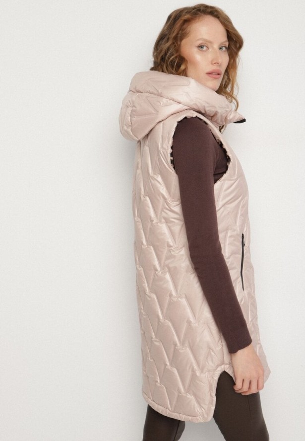 Złoto-Różowa Dwustronna Pikowana Kamizelka z Kapturem Ennorwe