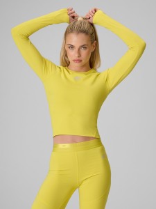 4F Longsleeve treningowy slim szybkoschnący damski - żółty M