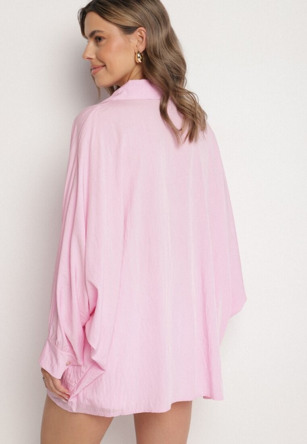 Jasnoróżowa Koszula z Wiskozą o Kroju Nietoperza Sonaretia