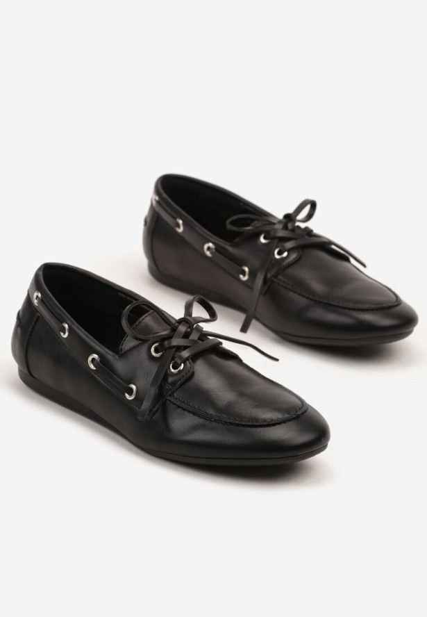 Czarne Mokasyny z Ozdobnym Wiązaniem Lanrive
