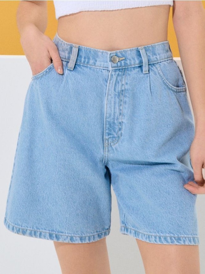 Szorty jeansowe z zaszewkami - niebieski