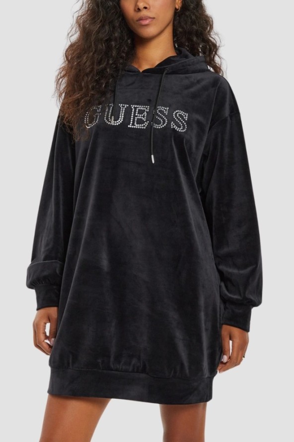 GUESS Сzarna damska długa welurowa bluza Couture, Rozmiar M