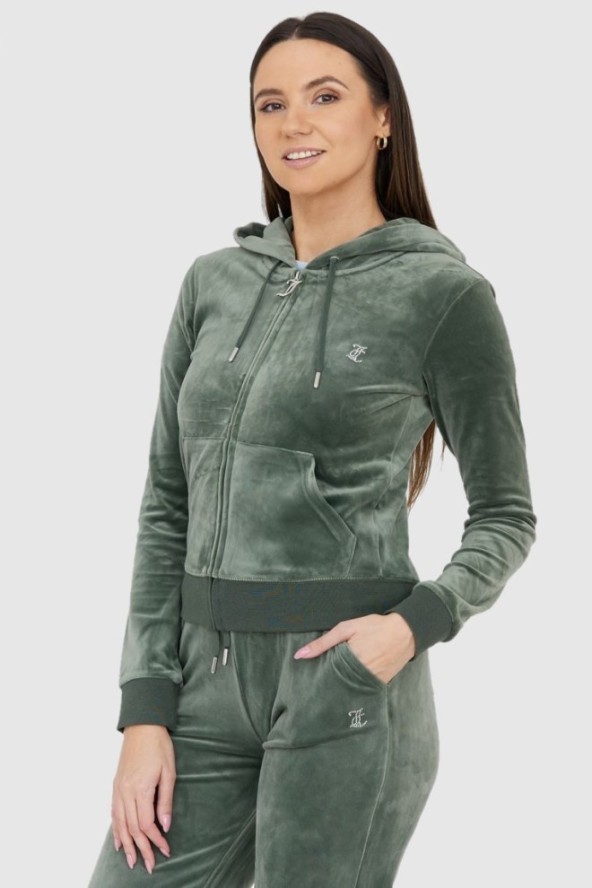 JUICY COUTURE Welurowa zielona rozpinana bluza damska diamante hoodie, Rozmiar S