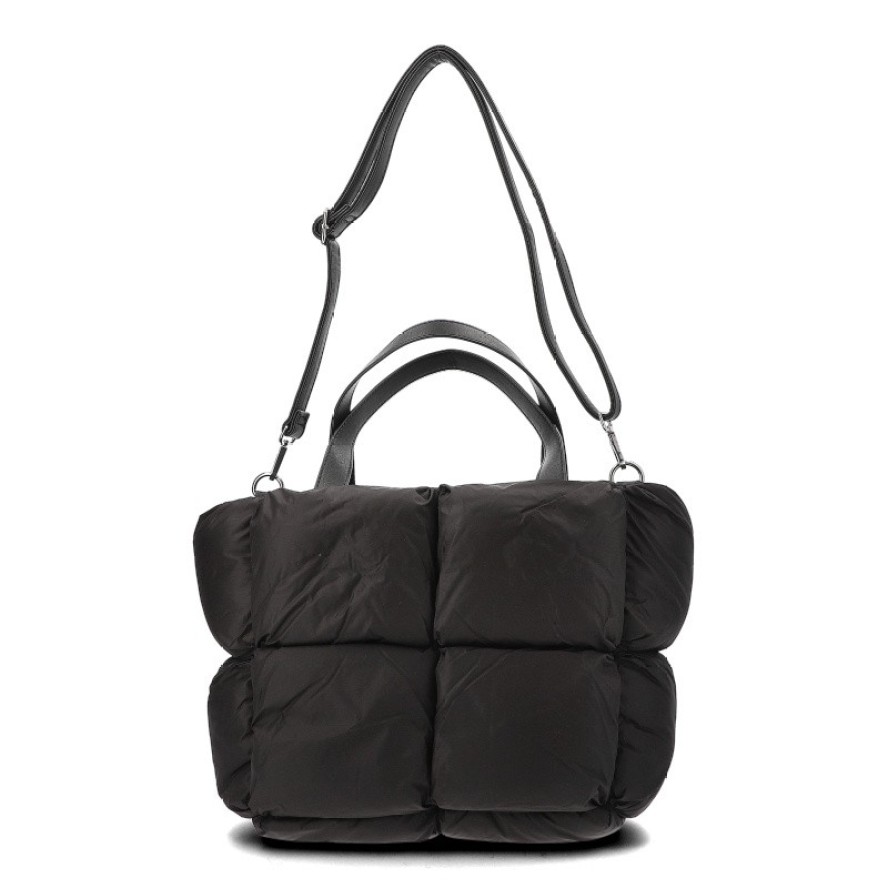 Czarna Torebka Big Star Stylowa Puchowa Shopperka Damska