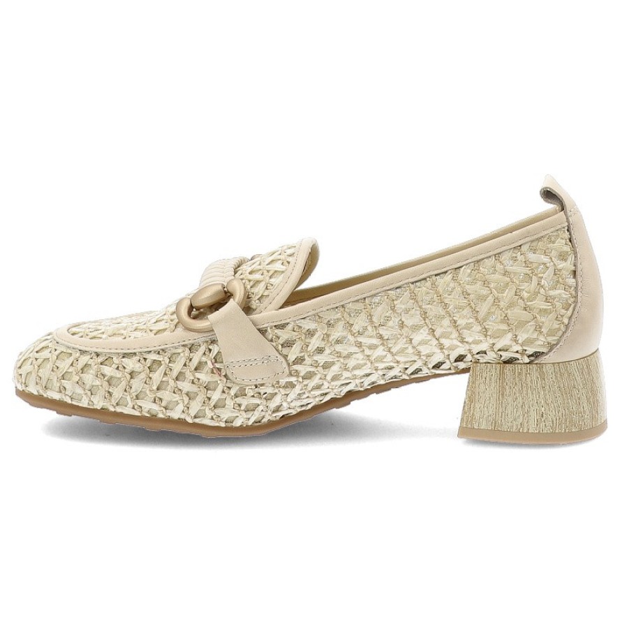 Półbuty damskie Hispanitas, ze skóry naturalnej z plecionym wykończeniem i wsuwanym krojem, beżowe, RHV264828 Marrakech-V26 Panna Soho-V26