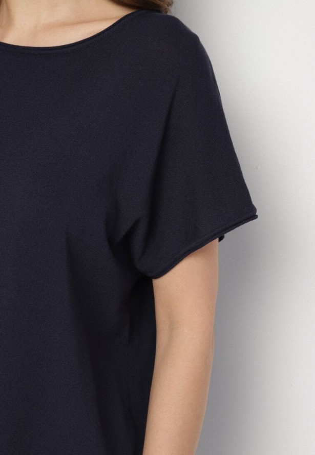 Granatowy Wiskozowy Komplet Szerokie Spodnie i T-shirt Inelora