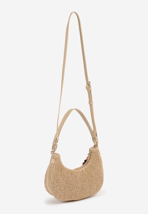 Beżowa Torebka w Stylu Bagietki z Ozdobnymi Koralikami Belinorie