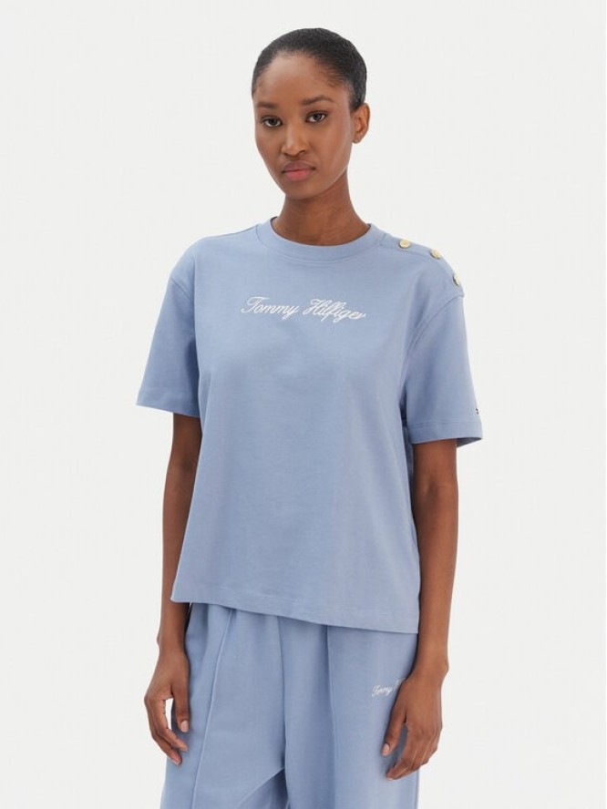 Tommy Hilfiger T-Shirt Script WW0WW47819 Niebieski Regular Fit