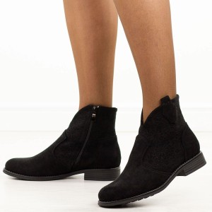 Czarne wiosenne zamszowe ażurowe botki damskie S.Barski 52-532