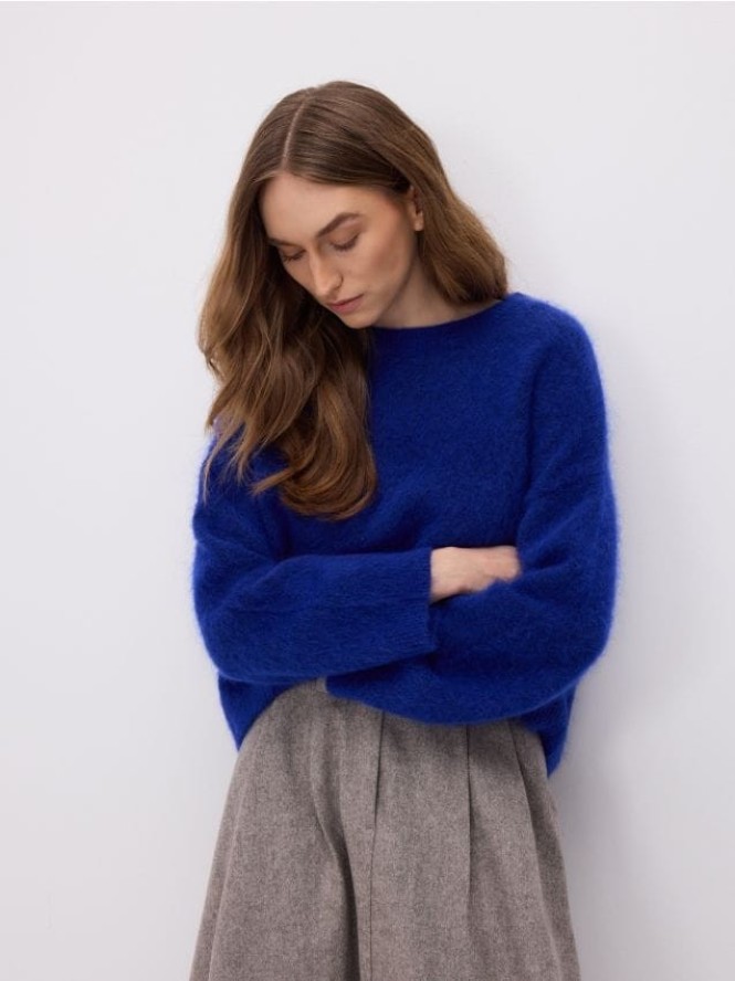 Sweter z moherem i wełną - niebieski