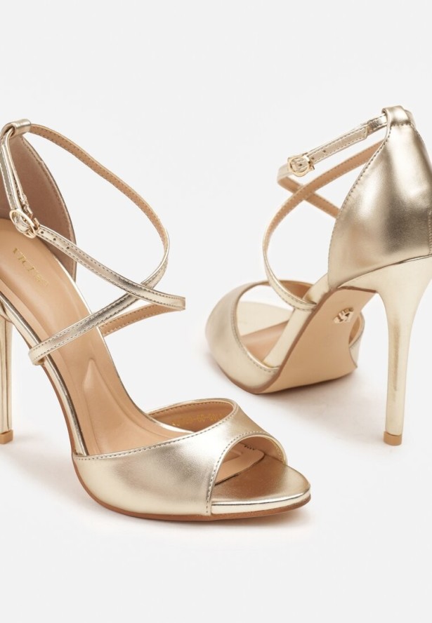 Złote Sandały na Szpilce Vices z Ozdobnymi Paskami Saroine