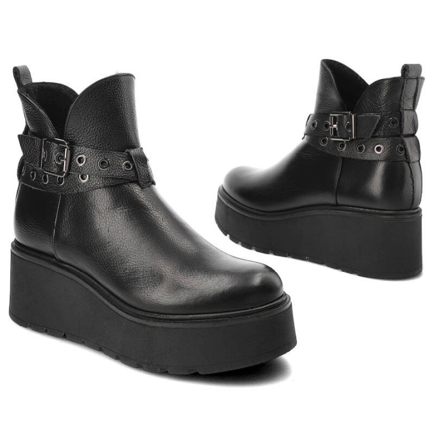 Czarne Botki Armodo Damskie Buty Ze Skóry Naturalnej