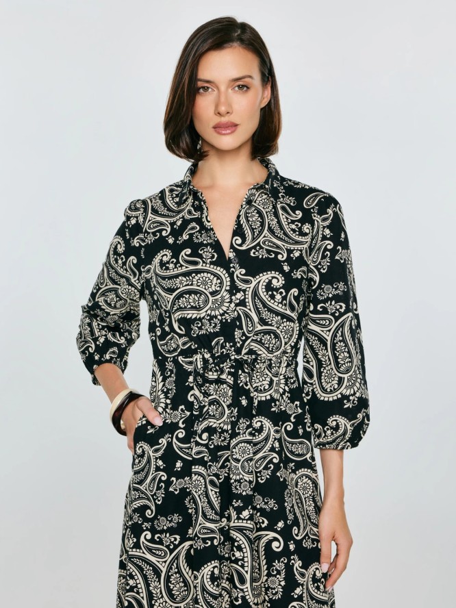 Sukienka damska midi ze wzorem paisley czarna Mazekin 907