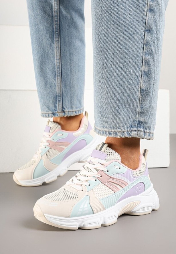 Biało-Fioletowe Streetwearowe Sneakersy ze Wstawkami z Siateczki Deylisse