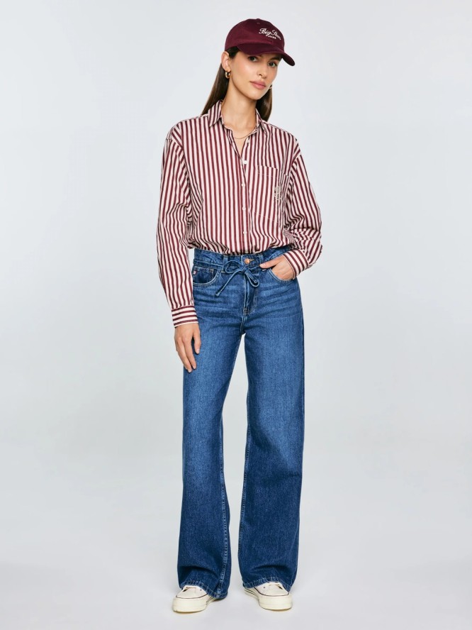 Koszula damska luźna w paski bordowo-kremowe Tina 604