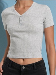 Bluzka z guzikami przy dekolcie - szary