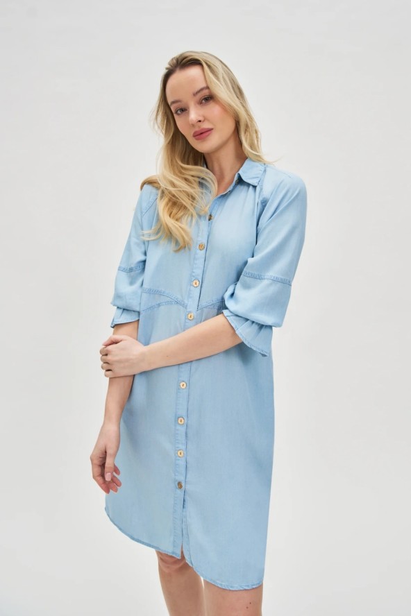 Koszulowa sukienka z lyocell niebieska