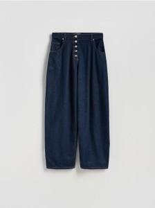 Jeansy barrel z zakładkami - granatowy