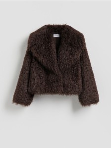 Kurtka z imitacji futra - ciemnobrązowy