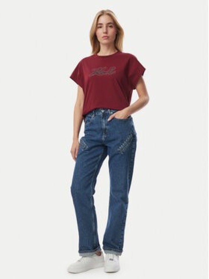 KARL LAGERFELD T-Shirt Rhinestone B4W17048 Czerwony ciemny Relaxed Fit
