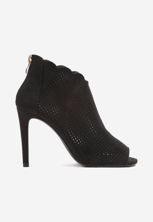 Czarne Ażurowe Sandały Vices na Obcasie Selithra