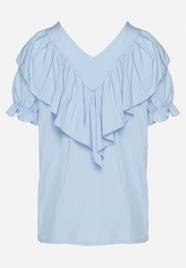 Jasnoniebieska Bluzka z Wiskozą i Falbankami Fadevia