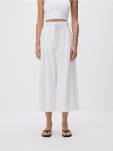 Luźne spodnie z wiązaniem - biały