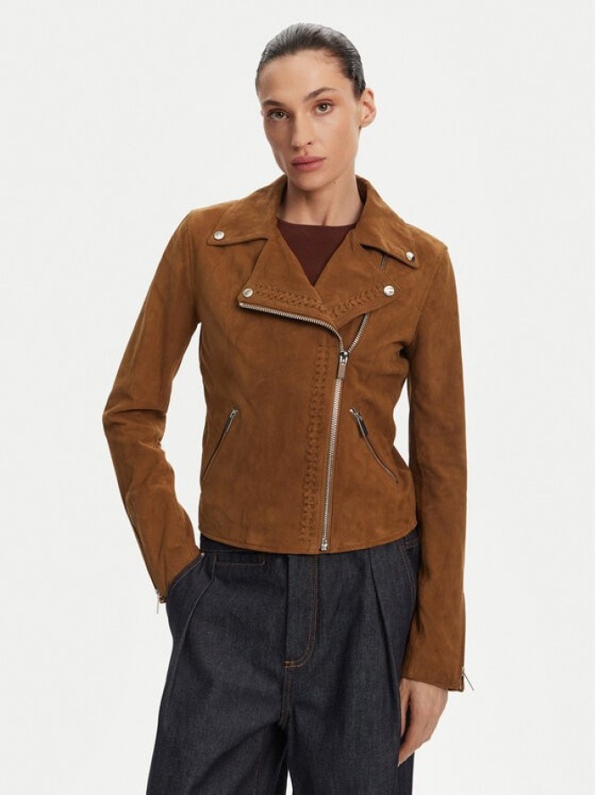 Serge Pariente Kurtka skórzana Oxford Vs Brązowy Slim Fit