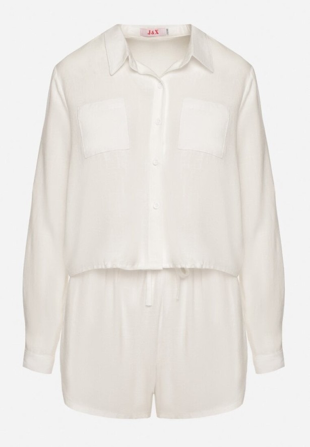 Biały Komplet z Lnem i Wiskozą Szorty i Krótka Koszula Neothiela