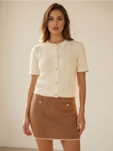 Swetrowa spódnica mini - brązowy