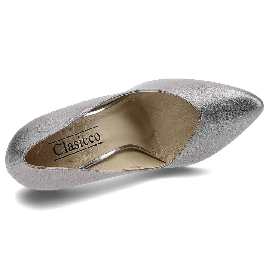Srebrne Czółenka Clasicco Damskie Buty Na Obcasie