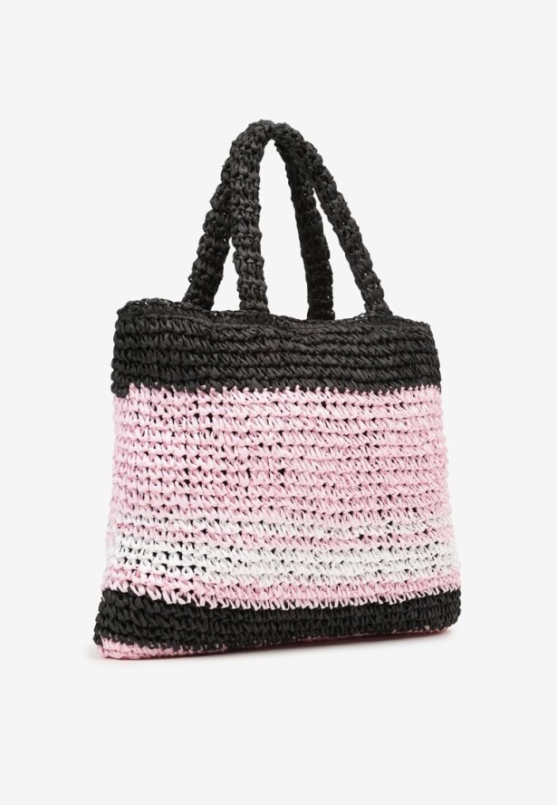 Różowo-Czarna Torebka z Plecionki z Napisem i Rączkami Yegelia