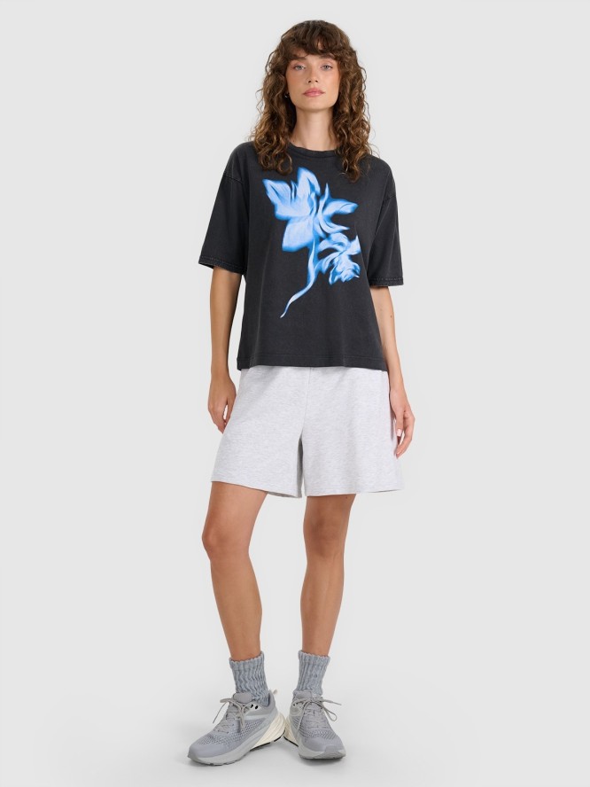 4F T-shirt oversize z nadrukiem damski - czarny L