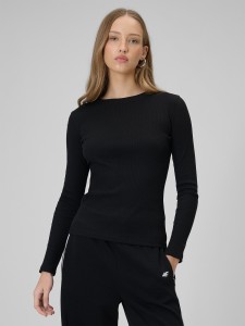 4F Longsleeve slim z prążkowanej dzianiny damski - czarny L