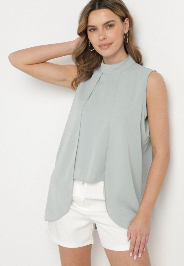 Jasnozielona Asymetryczna Bluzka z Dłuższymi Bokami Fadeleira