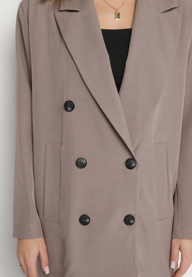 Beżowa Dwurzędowa Marynarka o Pudełkowym Kroju Nilinne