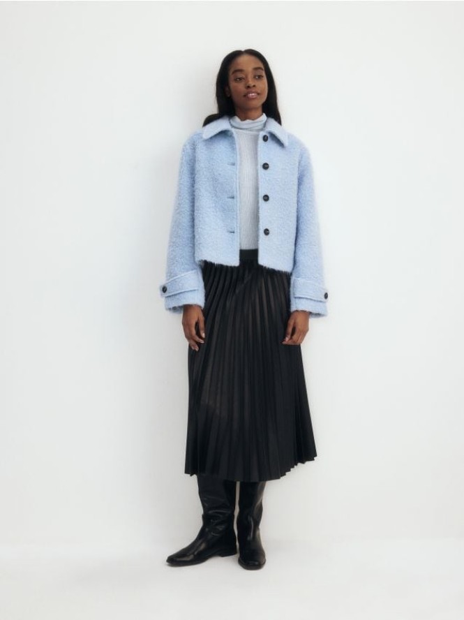 Plisowana spódnica z imitacji skóry - czarny