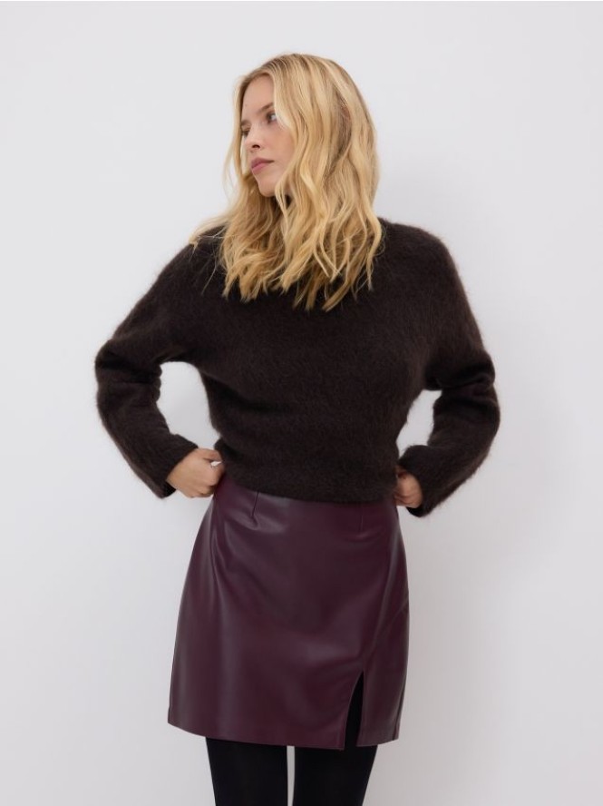 Spódnica mini z imitacji skóry - bordowy