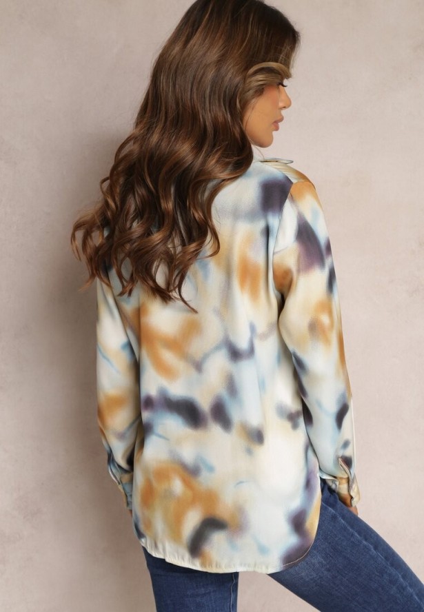 Niebiesko-Brązowa Wzorzysta Koszula z Guzikami i Długimi Rękawami z Mankietami Skadi