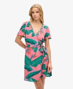 superdry Mini sukienka kopertowa w nadruk Pink Paradise LENZING™ ECOVERO™
