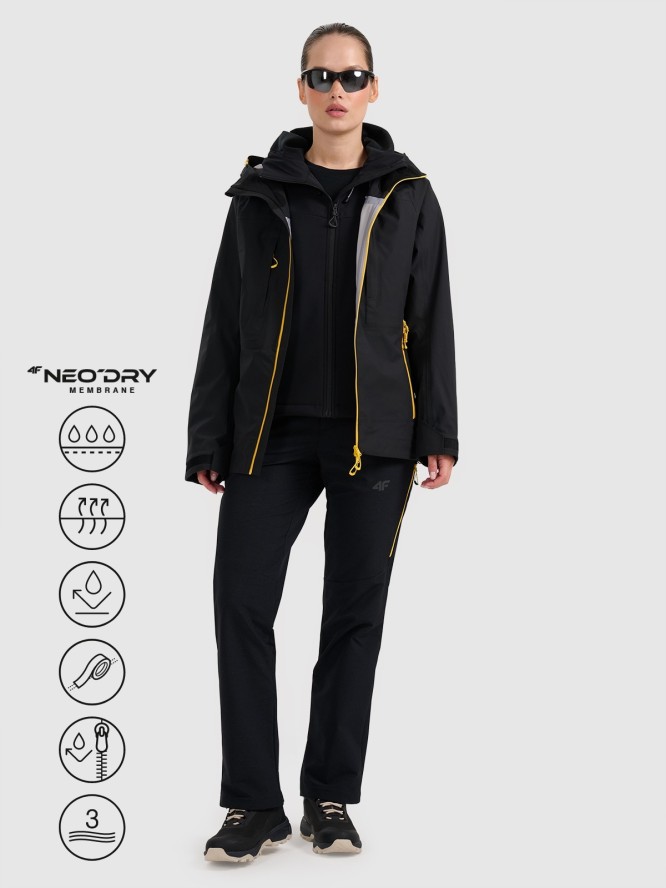 4F Kurtka trekkingowa przeciwdeszczowa membrana 20000+ damska - czarna S